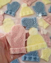 Load image into Gallery viewer, Pastel knitted effect bobble hat & mittens wax melt shapes