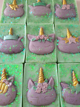 Load image into Gallery viewer, Unicorn decorated wax melt slab / bar shape in the fragrance elegant pink
