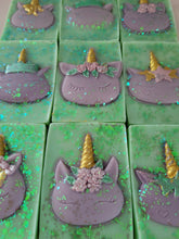 Load image into Gallery viewer, Unicorn decorated wax melt slab / bar shape in the fragrance elegant pink
