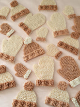 Load image into Gallery viewer, Brown / Cream knitted effect bobble hat &amp; mittens wax melt shapes
