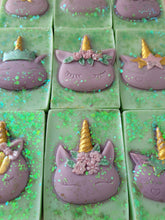 Load image into Gallery viewer, Unicorn decorated wax melt slab / bar shape in the fragrance elegant pink

